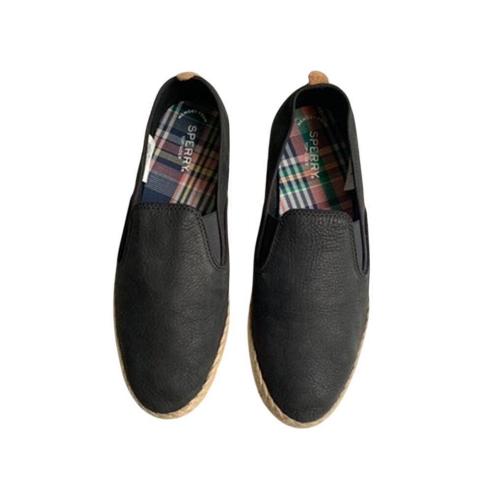 Sperry  Black Leather Jute Sailor Twin Espadrilles Flats Size 9 Excellent